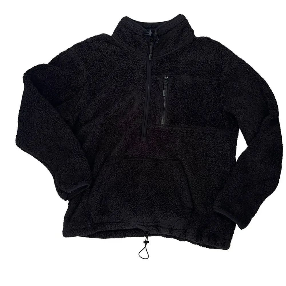 PINK VS Teddy 1/2 Zip Sherpa Pullover Long Sleeve Sweater Black Size LG